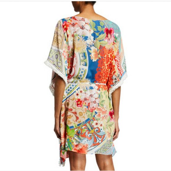 Johnny Was Boho Tunic Cover Up Fringed Floral Print Tassel Ties Kimono - Picture 2 of 6